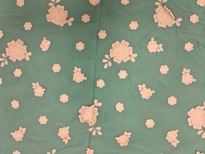 Wholesale Factory Premium Sea Green 3D Floral Applique Cotton Fabric – Intricate Raised White Rose Embroidery for Dresses - Product Image 4