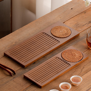 Bamboo Wooden <b>Tea</b> <b>Tray</b> with Rattan coaster Creative Household Water Storage Dry Coffee Table - Product Image 4