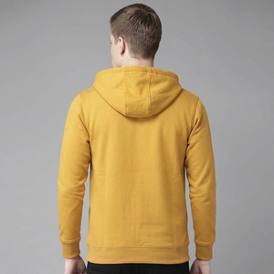 Sudadera con Capucha y Cierre de Cremallera para Hombre, Color Mostaza, Corte Regular, Color Sólido, Chaqueta Casual de Algodón Tejido, Ropa de Otoño, Hecho en Pakistán - Product Image 2