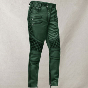 Pantalones de Motociclista de Cuero Sintético Verde para Hombre, Cintura Alta, Corte Recto, Múltiples Bolsillos, Transpirables, para Otoño - Product Image 4