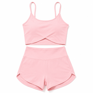 Conjunto Deportivo para Mujer, Top Deportivo con Dobladillo Cruzado y Pantalones Cortos de Yoga de Cintura Alta, Ropa Deportiva para Gimnasio, Entrenamiento, Fitness, Verano - Product Image 4