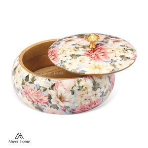 Cazuela de Cerámica Floral con Tapa, Recipiente Redondo para Calentar Alimentos con Revestimiento de Esmalte Aislante - Product Image 2