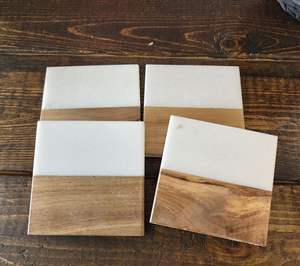Youthful Wooden And Marble <b>Coaster</b> <b>Set</b> For Stylish Home Bar Accessories - Product Image 3