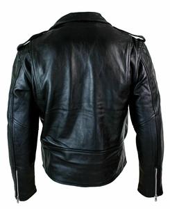 Brando Style Black Biker Genuine Men's Winter Casual Motorcycle <b>Leather</b> <b>Jacket</b> with Solid Zipper <b>Long</b> Mandarin Collar - Product Image 4