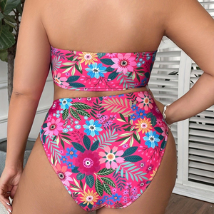 Conjunto de Bikini sin Tirantes para Mujer Talla Grande HAIDIY, Estampado Floral, Top de Tubo, Traje de Baño de Dos Piezas de Cintura Alta - Product Image 5
