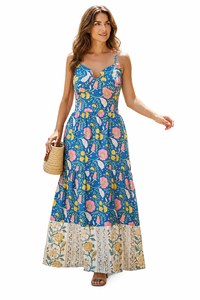 Women's 100% Cotton Screen Printed Maxi <b>Dress</b> Floral Sleeveless Summer Casual Resort Beach Wear Long Cotton <b>Dress</b> - Product Image 1