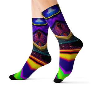 Chaussettes de sport colorées à motifs psychédéliques, impression par transfert thermique, respirantes, séchage rapide, chaussettes d'été pour adultes en polyester/nylon - Product Image 1