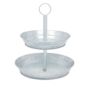 Support de service à 3 niveaux en métal galvanisé style ferme, plateau rond en fer durable à plusieurs niveaux pour la décoration de cuisine, les fêtes et les mariages - Product Image 5