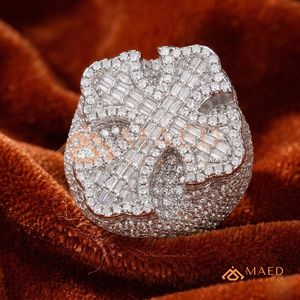 Custom Hip Hop Cross <b>Ring</b> - Premium <b>Silver</b> Polished Band with Baguette Stones 925 Sterling <b>Silver</b> Hip Hop Jewellery for <b>Men</b> - Product Image 2