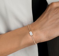 Bracelet chaîne minimaliste en or rose avec diamant de laboratoire taille radiant serti clos, 1,00 carat total