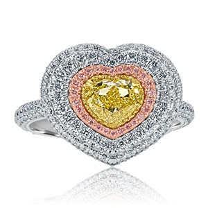 Anillo de Diseño Moderno con Corte de Corazón y Halo de Diamantes Amarillos Cultivados en Laboratorio en Oro Blanco de 14K para Mujer, Certificado VVS+ - Product Image 4