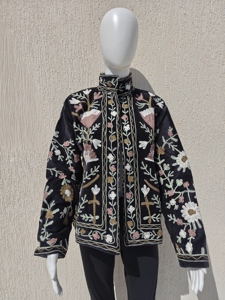 Women's Winter Suzani Floral Boho Coat Handmade Embroidered Black <b>Velvet</b> Jacket Indian garments comforts jackets - Product Image 6
