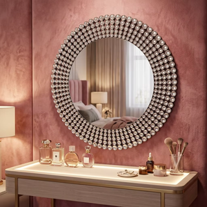 Wholesale Luxury <b>Crystal</b> Beaded Round Handmade Contemporary Wall <b>Mirror</b> with Diamond Accent for Living Room REHMAN CRAFT - Product Image 5