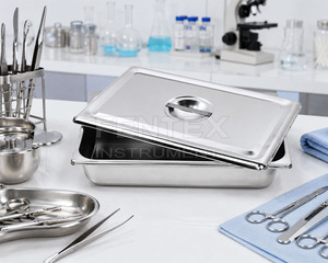 Plateau en acier inoxydable pour stérilisation avec couvercle - Product Image 2