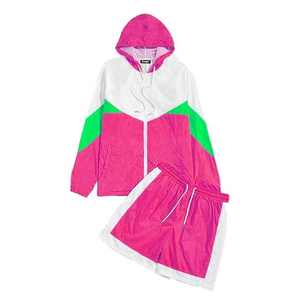 Unisex Color Block Hooded Windbreaker <b>Jacket</b> Set Orange Blue <b>White</b> Polyester Zipper Closure Sporty Track Suit Spring Wear - Product Image 2
