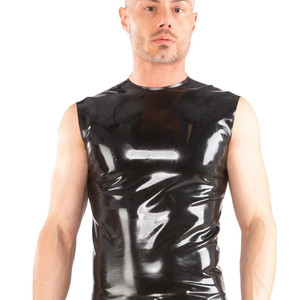 T-shirt sans manches pour homme, noir brillant, coupe ajustée, col rond, couleur unie, style gothique, vêtements décontractés - Product Image 1