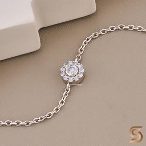 Pulsera de Oro de 10K con Delicado Halo de Flores |   Pulsera Minimalista con Diamantes Redondos para Ella |   Delicada Pulsera de Cadena con Flores - Product Image 3