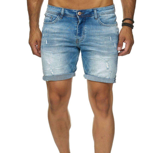 Shorts de Mezclilla para Hombre de Primera Calidad, Cintura Alta, Transpirables, al por Mayor, con Bolsillos Laterales, Estilo Desgastado, para Uso en Exteriores - Product Image 1
