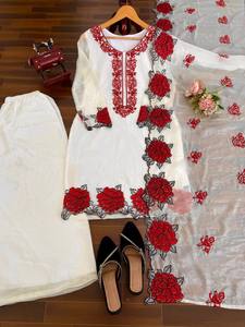 Women Ethnic Summer Season Wear Pakistani Suit Withut thread Work <b>Top</b>, Plazzo And Dupatta - Product Image 5