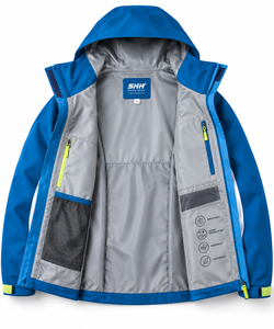 <b>Men</b>’s Blue Color Block Hooded Shell <b>Jacket</b> <b>Lightweight</b> Outdoor Windbreaker with Mesh Lining Zip Pockets and Adjustable Cuffs - Product Image 4
