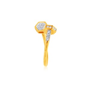 Bague hexagonale Duo en or jaune 14 carats avec grappe de diamants – Bague géométrique moderne et élégante avec diamants - Product Image 4