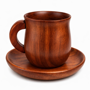 Handmade Wooden Coffee <b>Cup</b> <b>and</b> <b>Saucer</b> Set Rustic Wood <b>Tea</b> <b>Cup</b> with Spoon Natural Wooden Drinkware Set for Home Cafe Restaurant - Product Image 1