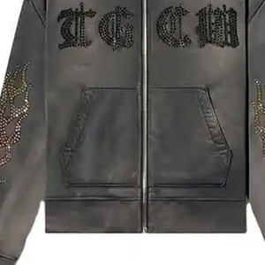 Sweat-shirt à capuche pour homme avec design de dragon en strass, coupe ample, fermeture éclair, streetwear, vêtements d'automne - Product Image 3