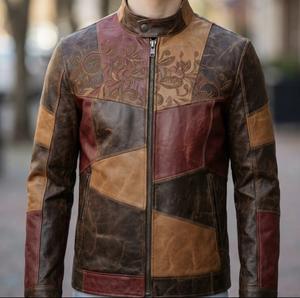Veste en cuir classique pour homme, patchwork, imperméable, respirante, écologique, moderne, décontractée, chaude, pour l'hiver, style motard, pour l'extérieur - Product Image 1