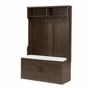 Appendiabiti in legno scuro con armadietto per scarpe gancio per vestiti più scaffali per camera da letto porticato imbottitura in spugna per armadio porticato incluso - Product Image 4