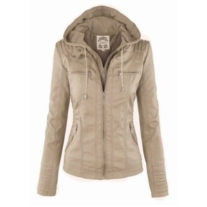 Chaqueta de piel sintética para mujer 2022 chaqueta de invierno caqui para motocicleta sudaderas con capucha góticas prendas de vestir exteriores de piel sintética PU chaqueta básica abrigo-blanco - Product Image 3