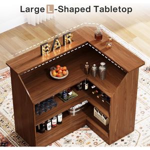 Mobile Bar Angolare a L a 4 Ripiani con Portabicchieri, Tavolo da Ricevimento per Vino e Liquori - Product Image 4