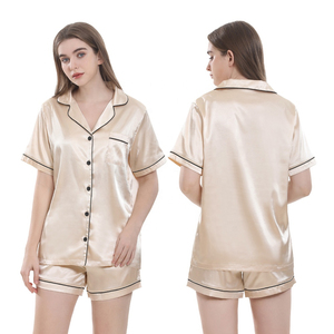Ensemble de pyjama en satin pour femmes, vêtements de nuit en soie, manches courtes, boutons, vêtements de nuit doux, confortables pour l'été, vêtements de détente en deux pièces - Product Image 2