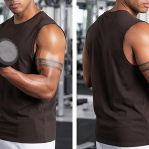 Deep Arm Hole Sleeve Design Men's <b>Tank</b> <b>Top</b> Lightweight Smooth Texture Blended Cotton Material Reinforced Stitching Gym <b>Loose</b> <b>Top</b> - Product Image 6