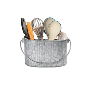 Support à couverts artisanal en fer galvanisé blanc moucheté, organiseur de 4 compartiments pour ustensiles de table à domicile - Product Image 2