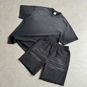 Custom Men's <b>Spray</b> Dyed Gradient T Shirt and Shorts <b>Set</b> Elastic Waist Drawstring Raw Edge Casual Streetwear Athletic Summer <b>Set</b> - Product Image 3
