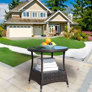 Tavolino da Caffè Rotondo per Esterni con Piano in Vetro Temperato Trasparente - Product Image 2