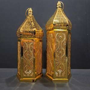 Lanternes de Ramadan de luxe, décoration de table, porte-bougie en métal, cadre en verre jaune, bleu, rouge, ensemble de 3 lanternes marocaines, design islamique - Product Image 6