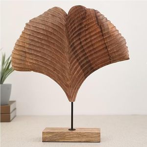 Sculpture moderne en bois en forme de feuille, ornement décoratif artisanal, support de table pour mariage, bureau, décoration de la maison - Product Image 4