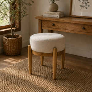 Modern Solid Wood Upholstered Ottoman <b>Stool</b> Natural Wood Legs Fabric Seat Accent <b>Stool</b> for Living Room <b>Bedroom</b> Hotel Furniture - Product Image 4