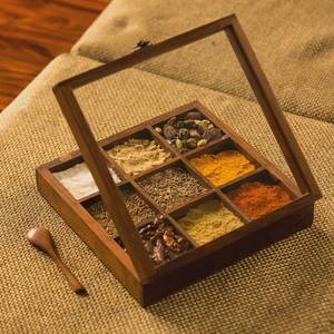 Handcrafted Wooden <b>Spice</b> <b>Box</b> with 12 Compartments & Glass Lid | Traditional Masala Organizer Sheesham Wood Kitchen Storage - Product Image 1