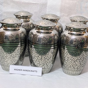 Hand-Etched Nickeled Brass Adult <b>Urn</b> - <b>Large</b> Premium Silver Finish Cremation <b>Urn</b> for Human Ashes - Metal Funeral Supplies Bulk - Product Image 1
