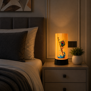 Krishna Flute <b>LED</b> Table Lamp Peacock Feather Spiritual Night <b>Light</b> Decorative Bedroom Temple Home Gift Warm Ambient Lighting - Product Image 4