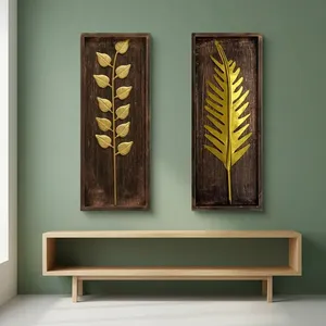 Gold Metal <b>Wall</b> Decor Set of 2 for Living Room | Modern Metal & <b>MDF</b> <b>Wall</b> Art <b>Panels</b> | <b>Decorative</b> <b>Wall</b> Hanging Art for Bedroom - Product Image 6
