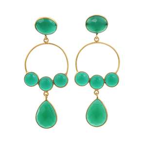 Elegant 6 Inch <b>Green</b> Onyx Drop <b>Earrings</b> 15g | 925 Silver, 18K Gold Plated Hoop <b>Earring</b> Designer CZ Drop <b>Earrings</b> - Product Image 6