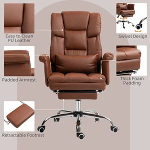 Sedia da Ufficio Ergonomica in Pelle PU Marrone con Poggiapiedi, Supporto Lombare e Rotazione, Sedia Direzionale per Ufficio - Product Image 5