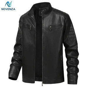 Veste en cuir de motard vintage élégante, doublure intérieure chaude pour l'hiver, coupe ajustée, écologique, légère, veste tendance pour tous les jours - Product Image 1