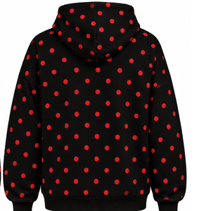 Black <b>Red</b> Polka Dot Women Pullover <b>Hoodie</b> Casual Fleece Sweatshirt Long Sleeve Drawstring Hood Kangaroo Pocket Streetwear - Product Image 2
