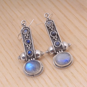 Handmade 925 Sterling Silver <b>Rainbow</b> Moonstone Dangle Earrings Boho Ethnic Vintage Style Women Jewelry Wholesale Supplier - Product Image 1