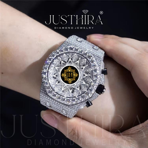 Reloj de Cuarzo con Diamantes de Moissanita de Lujo en Oferta, Estilo Hip Hop, Correa de Acero Inoxidable Resistente, Cristal de Zafiro, 41 mm, Resistente al Agua - Product Image 5
