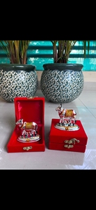 Handcrafted Silver-Plated Kamdhenu Cow and Calf Idol Set with Premium Red Velvet Gift Box for Home <b>Mandir</b> Decor - Product Image 1